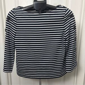 Banana Republic Navy and White Striped Long Sleeve Top